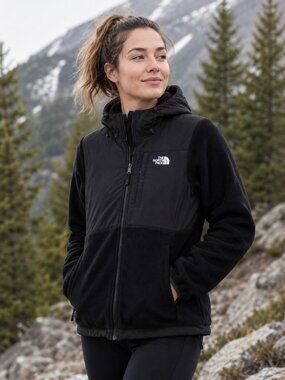 The North Face Denali Hoodie Womens Large Black Fleece Jacket Full Zip